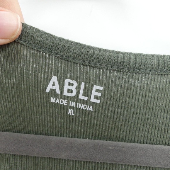 ABLE Women's Julia Anywhere Top in Thyme Green Size XL Long Sleeve Henley Cotton - Picture 6 of 9